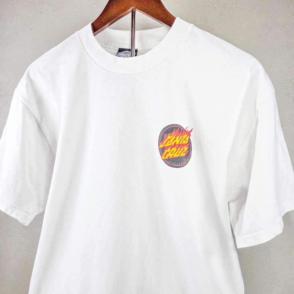 Y2K Santa Cruz Flame Dot Skateboards Double Sided Graphic T Shirt Sz L